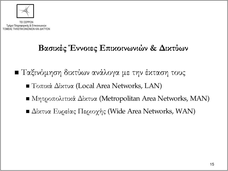 Networks, LAN) Μητροπολιτικά Δίκτυα (Metropolitan Area