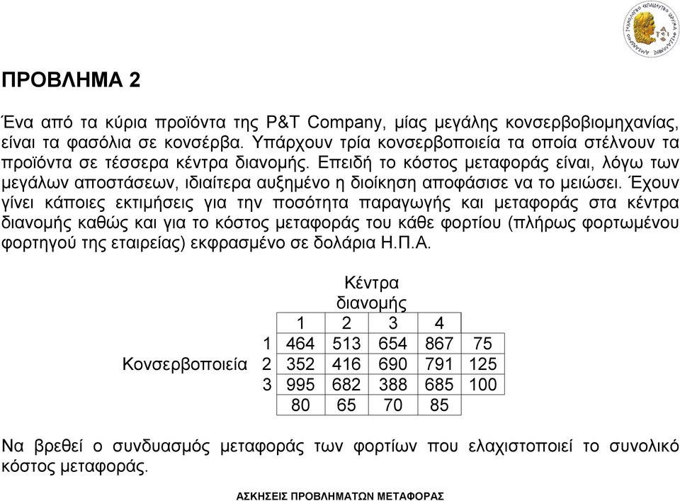 Επειδή το κόστος μεταφοράς είναι, λόγω των μεγάλων αποστάσεων, ιδιαίτερα αυξημένο η διοίκηση αποφάσισε να το μειώσει.