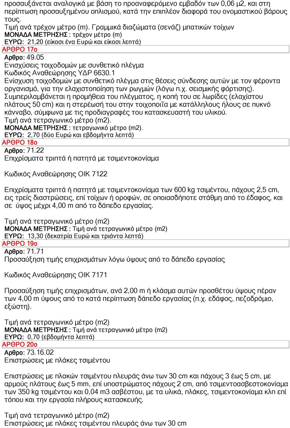 05 Ενισχύσεις τοιχοδοµών µε συνθετικό πλέγµα Κωδικός Αναθεώρησης Υ Ρ 6630.