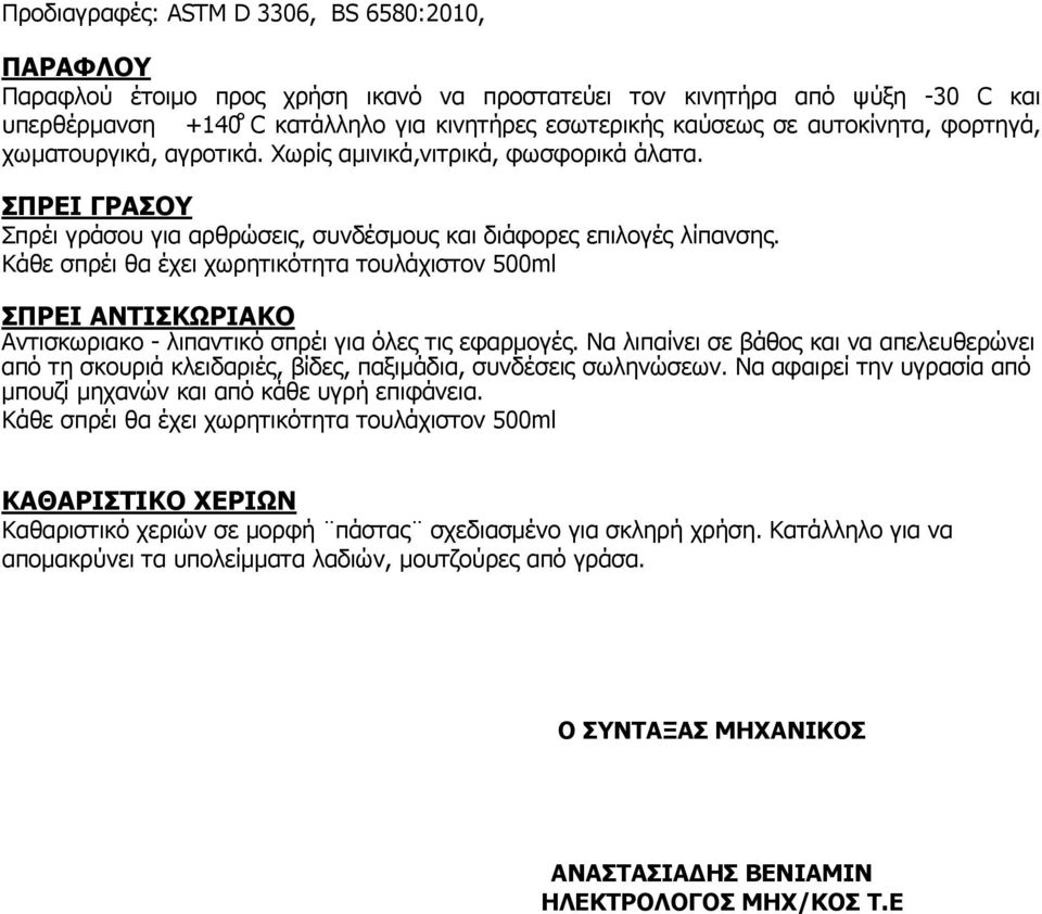 Κάθε σπρέι θα έχει χωρητικότητα τουλάχιστον 500ml ΣΠΡΕΙ ΑΝΤΙΣΚΩΡΙΑΚΟ Αντισκωριακο - λιπαντικό σπρέι για όλες τις εφαρµογές.