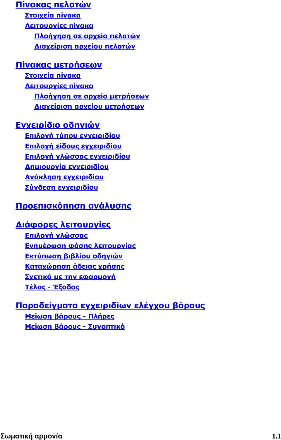 εγχειριδίου Ανάκληση εγχειριδίου Σύνδεση εγχειριδίου Προεπισκόπηση ανάλυσης Διάφορες λειτουργίες Επιλογή γλώσσας Ενημέρωση φάσης λειτουργίας Εκτύπωση βιβλίου οδηγιών