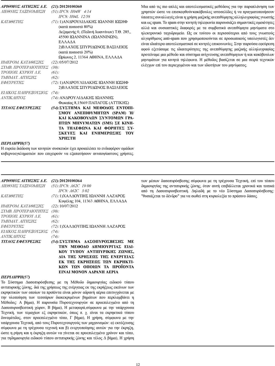 ΑΙΤΗΣΗΣ (62): (72):1)ΑΝ ΡΟΥΛΙ ΑΚΗΣ ΙΩΑΝΝΗ ΙΩΣΗΦ 2)ΒΛΑΧΟΣ ΣΠΥΡΙ ΩΝΟΣ ΒΑΣΙΛΕΙΟΣ ΕΙ ΙΚΟΣ ΠΛΗΡΕΞΟΥΣΙΟΣ (74): (74):ΑΝ ΡΟΥΛΙ ΑΚΗΣ ΙΩΑΝΝΗΣ Φωκαίας 8,15669 ΠΑΠΑΓΟΣ (ΑΤΤΙΚΗΣ) ΤΙΤΛΟΣ ΕΦΕΥΡΕΣΗΣ (54):ΣΥΣΤΗΜΑ ΚΑΙ