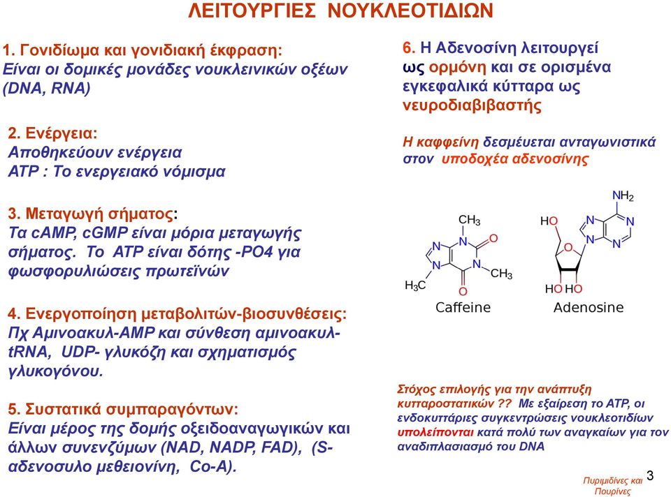 Μεταγωγή σήματος: Τα camp, cgmp είναι μόρια μεταγωγής σήματος. Το ΑΤΡ είναι δότης -ΡΟ4 για φωσφορυλιώσεις πρωτεϊνών 4.