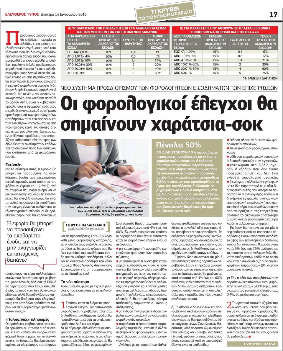 επίσης και στις περιπτώσεις που θα εντοπίζει ότι έχουν εκδοθεί πλαστά ή εικονικά φορολογικά στοιχεία ή ότι έχουν ληφθεί εικονικά φορολογικά στοιχεία.