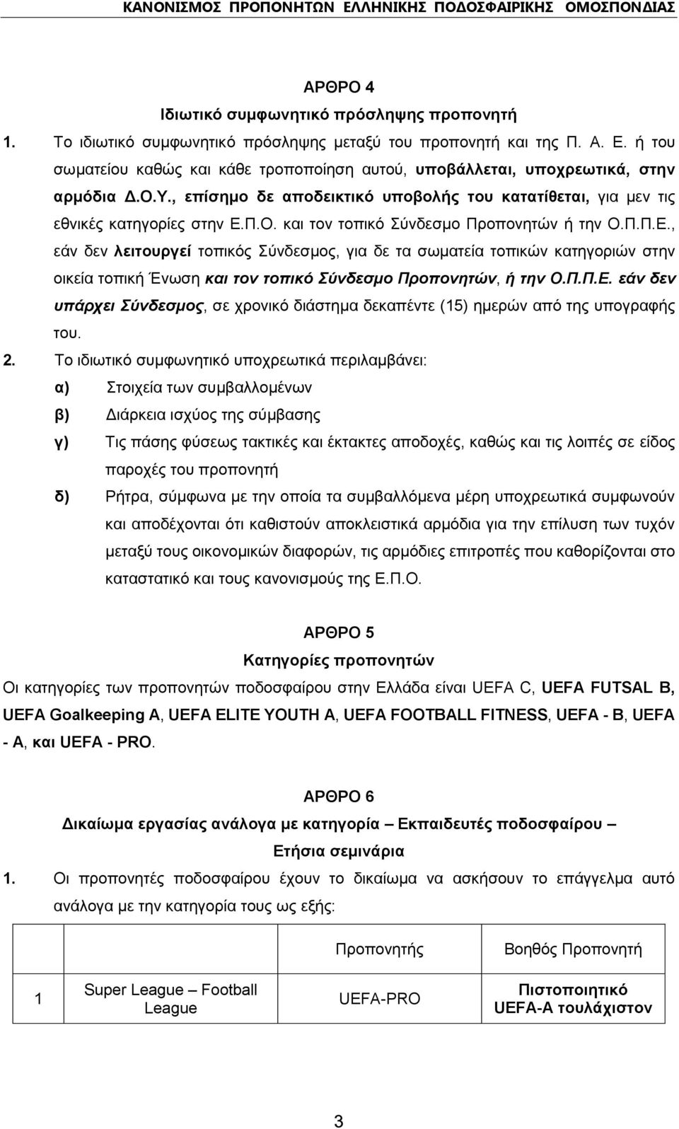 Π.Π.Ε., εάν δεν λειτουργεί τοπικός Σύνδεσμος, για δε τα σωματεία τοπικών κατηγοριών στην οικεία τοπική Ένωση και τον τοπικό Σύνδεσμο Προπονητών, ή την Ο.Π.Π.Ε. εάν δεν υπάρχει Σύνδεσμος, σε χρονικό διάστημα δεκαπέντε (15) ημερών από της υπογραφής του.