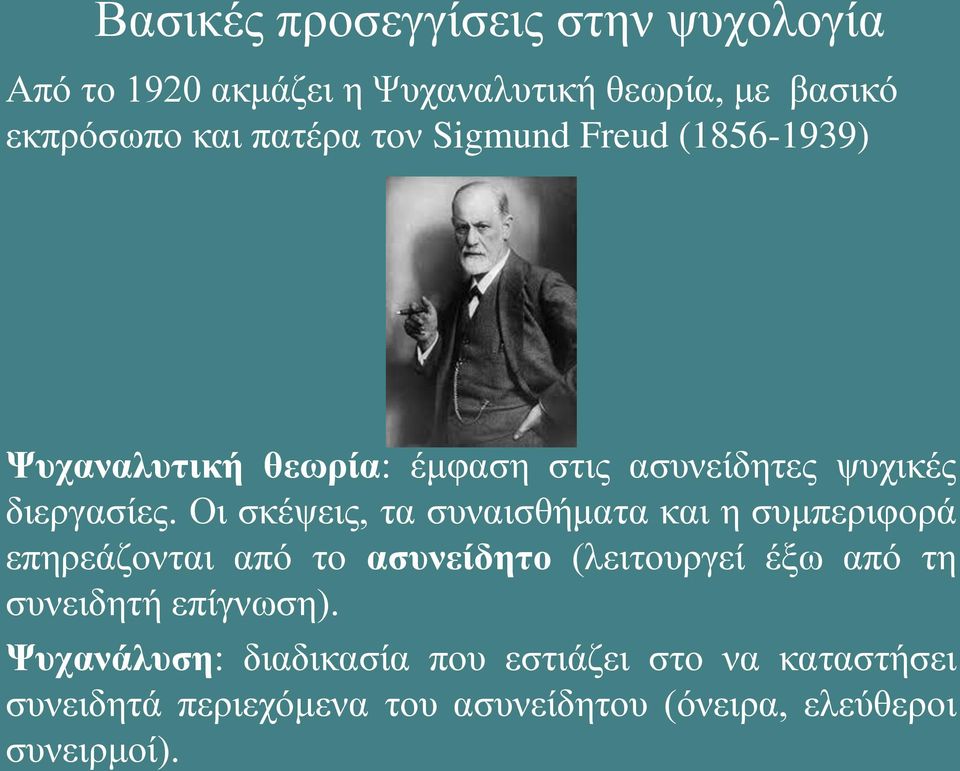 Οι σκέψεις, τα συναισθήματα και η συμπεριφορά επηρεάζονται από το ασυνείδητο (λειτουργεί έξω από τη συνειδητή