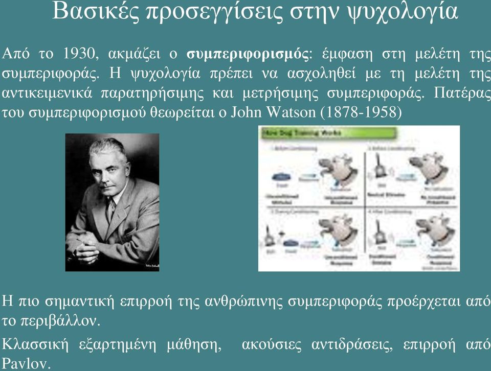 Η ψυχολογία πρέπει να ασχοληθεί με τη μελέτη της αντικειμενικά παρατηρήσιμης και μετρήσιμης  Πατέρας του