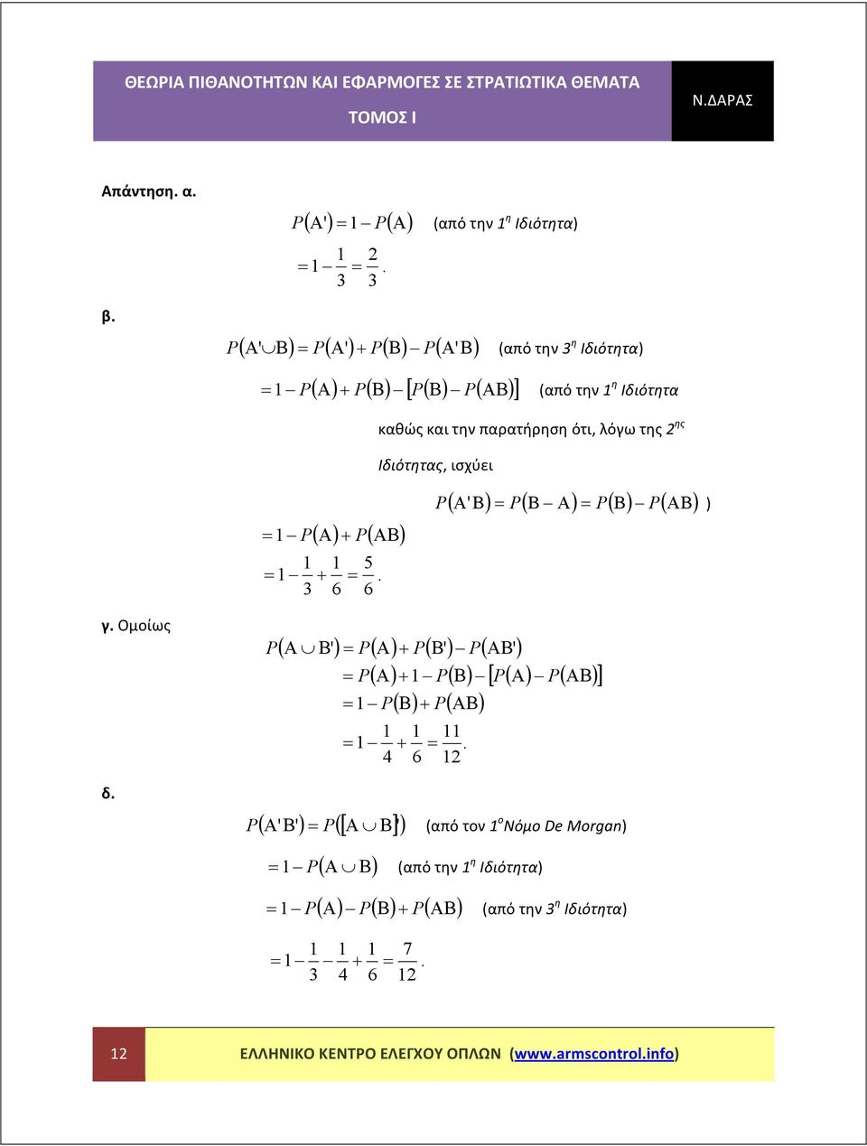 ότι, λόγω της ης Ιδιότητας, ισχύει. ( Α Β) ( Β Α) ( Β) ( ΑΒ) ' ) γ. Ομοίως δ.