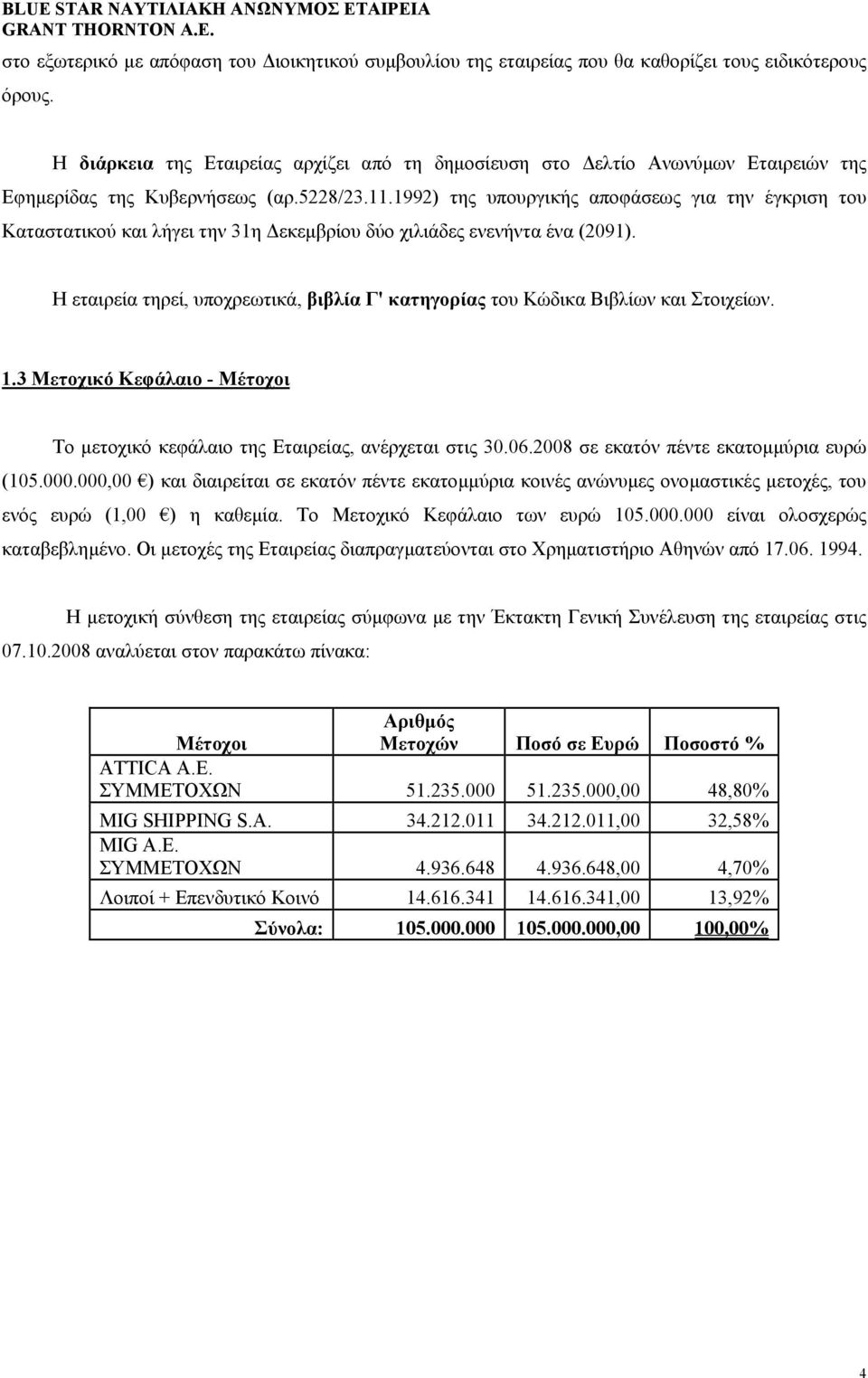 1992) της υπουργικής αποφάσεως για την έγκριση του Καταστατικού και λήγει την 31η εκεµβρίου δύο χιλιάδες ενενήντα ένα (2091).