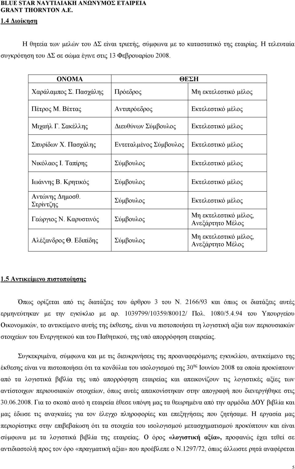 Πασχάλης Εντεταλµένος Σύµβουλος Εκτελεστικό µέλος Νικόλαος Ι. Ταπίρης Σύµβουλος Εκτελεστικό µέλος Ιωάννης Β. Κρητικός Σύµβουλος Εκτελεστικό µέλος Αντώνης ηµοσθ. Στρίντζης Γεώργιος Ν.