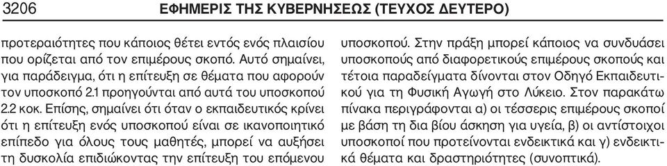 Επίσης, σημαίνει ότι όταν ο εκπαιδευτικός κρίνει ότι η επίτευξη ενός υποσκοπού είναι σε ικανοποιητικό επίπεδο για όλους τους μαθητές, μπορεί να αυξήσει τη δυσκολία επιδιώκοντας την επίτευξη του