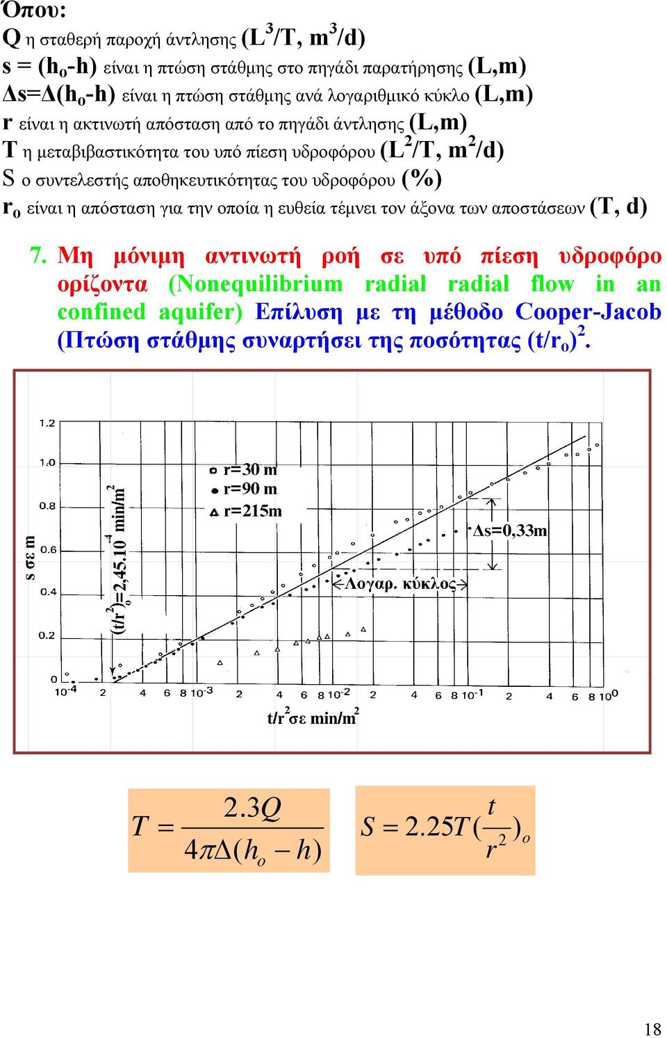 αποθηκευτικότητας του υδροφόρου (%) o είναι η απόσταση για την οποία η ευθεία τέμνει τον άξονα των αποστάσεων (Τ Τ, d) 7.