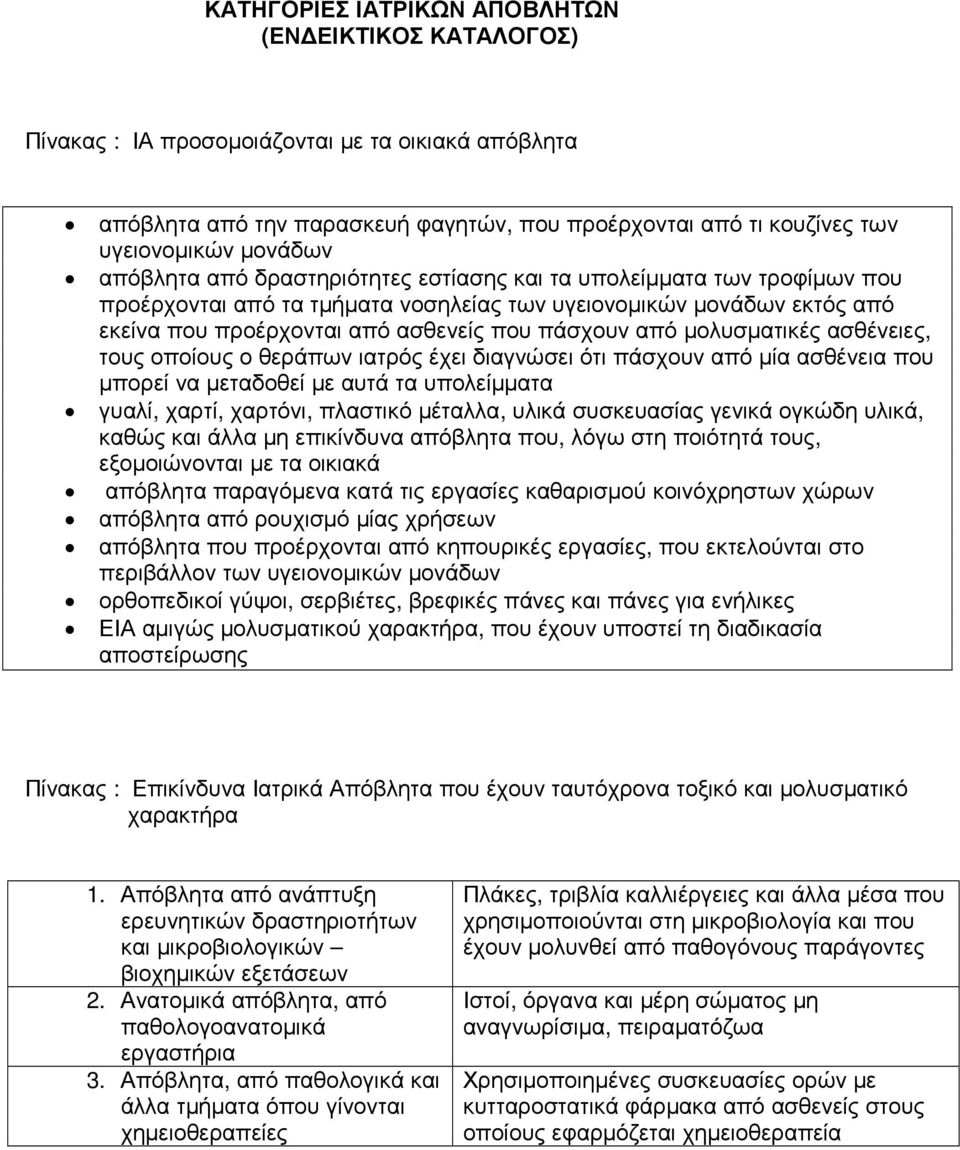 µολυσµατικές ασθένειες, τους οποίους ο θεράπων ιατρός έχει διαγνώσει ότι πάσχουν από µία ασθένεια που µπορεί να µεταδοθεί µε αυτά τα υπολείµµατα γυαλί, χαρτί, χαρτόνι, πλαστικό µέταλλα, υλικά