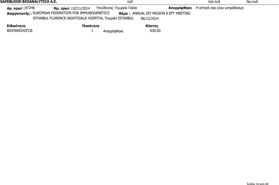 Διοργανωτής : EUROPEAN FEDERATION FOR IMMUNOGENETICS Θέμα : ANNUAL EFI REGION 8 EPT