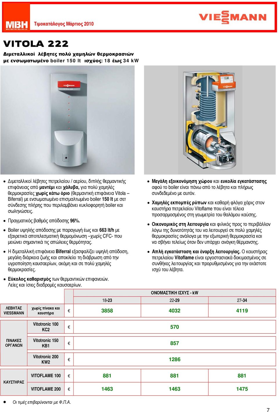 σωληνώσεις. Πραγματικός βαθμός απόδοσης 96%. Boiler υψηλής απόδοσης με παραγωγή έως και 663 lt/h με εξαιρετικά αποτελεσματική θερμομόνωση χωρίς CFC- που μειώνει σημαντικά τις απώλειες θερμότητας.