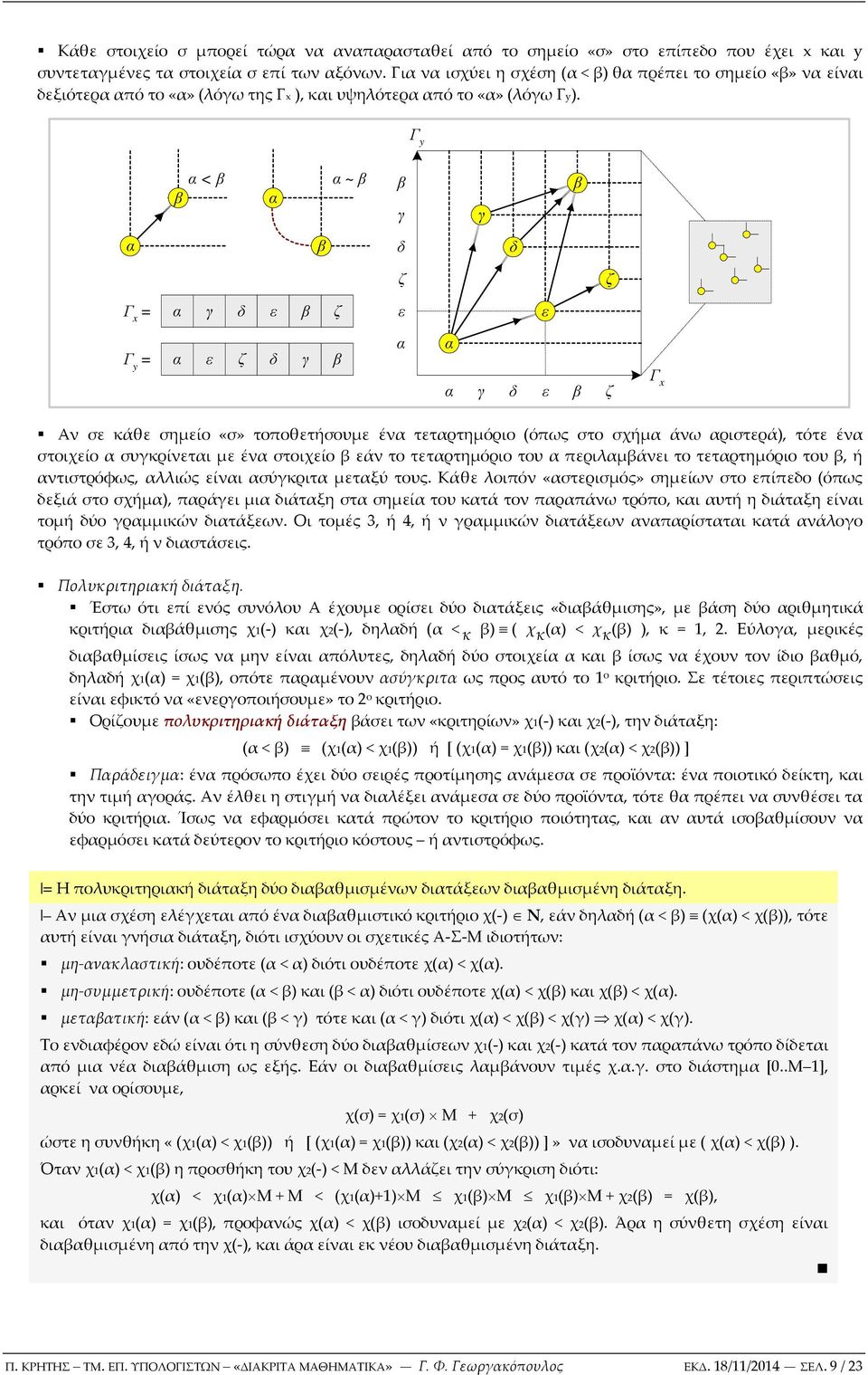 Γ y < ~ γ γ δ δ ζ ζ Γ x = γ δ ε ζ ε ε Γ y = ε ζ δ γ γ δ ε ζ Γ x Αν σε κάθε σημείο «σ» τοποθετήσουμε έν τετρτημόριο (όπως στο σχήμ άνω ριστερά), τότε έν στοιχείο συγκρίνετι με έν στοιχείο εάν το