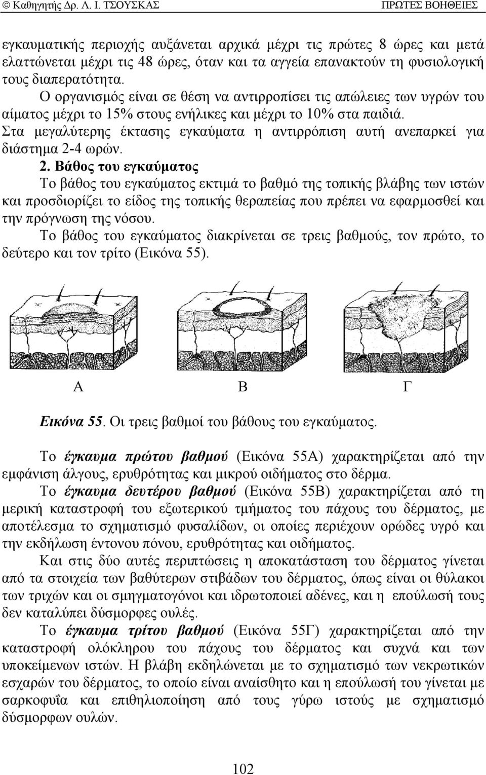 Στα µεγαλύτερης έκτασης εγκαύµατα η αντιρρόπιση αυτή ανεπαρκεί για διάστηµα 2-