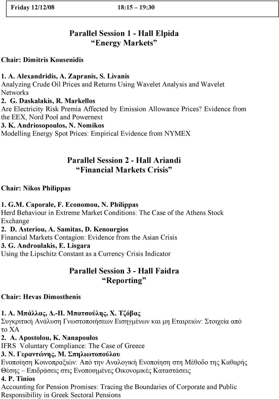 Evidence from the EEX, Nord Pool and Powernext 3. K. Andriosopoulos, N.