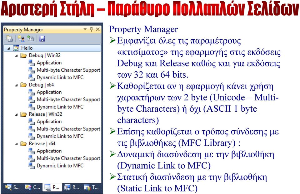 Καθορίζεται αν η εφαρμογή κάνει χρήση χαρακτήρων των 2 byte (Unicode Multibyte Characters) ή όχι (ASCII 1 byte