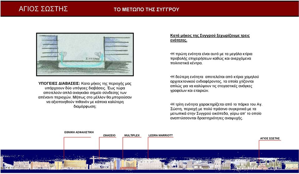 Μήπως στο µέλλον θα µπορούσαν να αξιοποιηθούν πιθανόν µε κάποια καλύτερη διαµόρφωση; Η δεύτερη ενότητα αποτελείται από κτίρια χαµηλού αρχιτεκτονικού ενδιαφέροντος, τα οποία χτίζονται απλώς για να