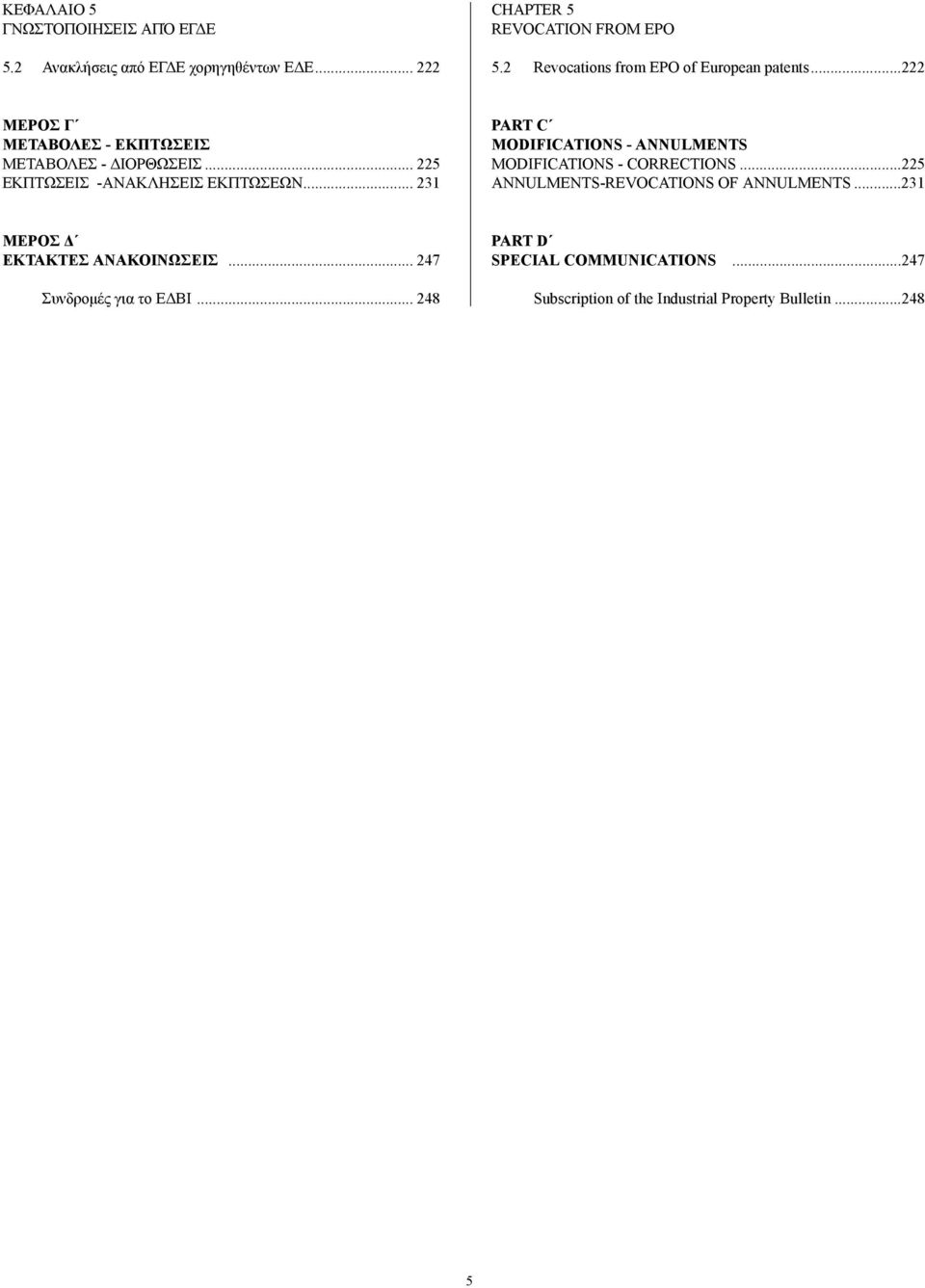 .. 225 ΕΚΠΤΩΣΕΙΣ -ΑΝΑΚΛΗΣΕΙΣ ΕΚΠΤΩΣΕΩΝ... 231 PART C MODIFICATIONS - ANNULMENTS MODIFICATIONS - CORRECTIONS.