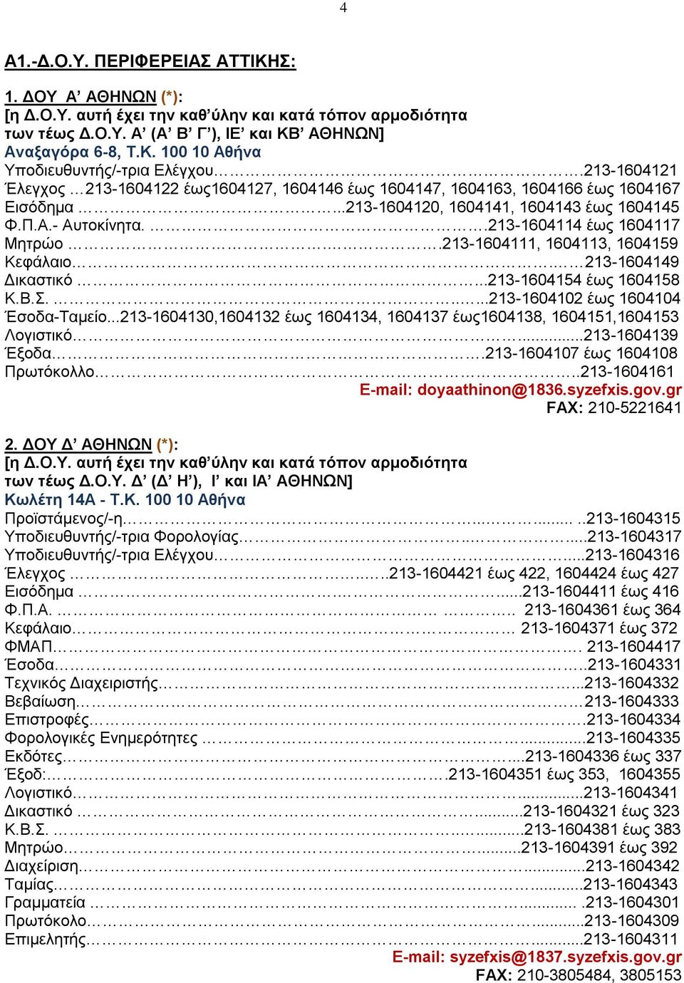 .213-1604111, 1604113, 1604159 Κεφάλαιο. 213-1604149 Δικαστικό...213-1604154 έως 1604158 K.B.Σ......213-1604102 έως 1604104 Έσοδα-Ταμείο.