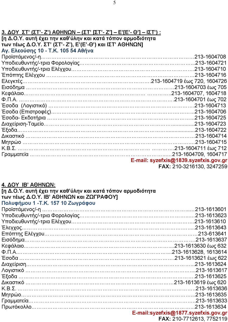 213-1604719 έως 720, 1604726 Eισόδημα 213-1604703 έως 705 Kεφάλαιο..213-1604707, 1604718 Φ.Π.A..213-1604701 έως 702 Έσοδα (Λογιστικό)..213-1604713 Έσοδα (Επιστροφές)....213-1604706 Έσοδα- Εκδοτήρια.