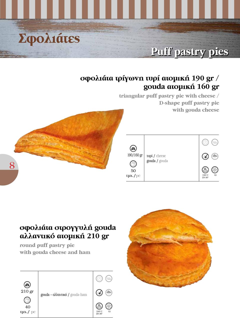 190/10 gr 50 gouda / gouda 25-30 σφολιάτα στρογγυλή gouda αλλαντικό ατομική 210 gr round