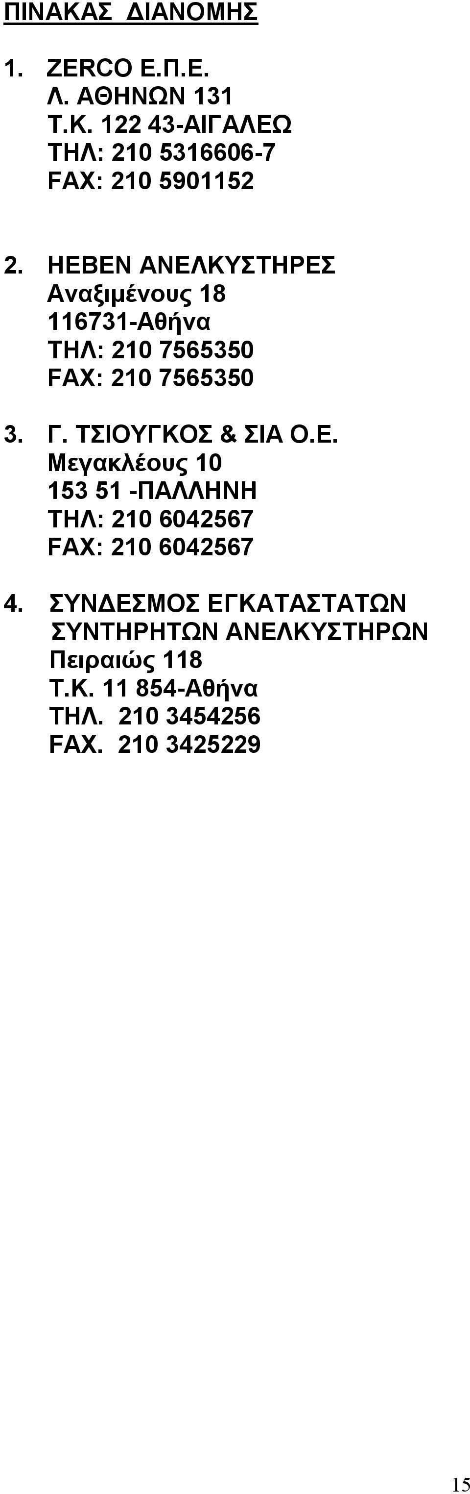 ΤΣΙΟΥΓΚΟΣ & ΣΙΑ Ο.Ε. Μεγακλέους 10 153 51 -ΠΑΛΛΗΝΗ ΤΗΛ: 210 6042567 FΑΧ: 210 6042567 4.