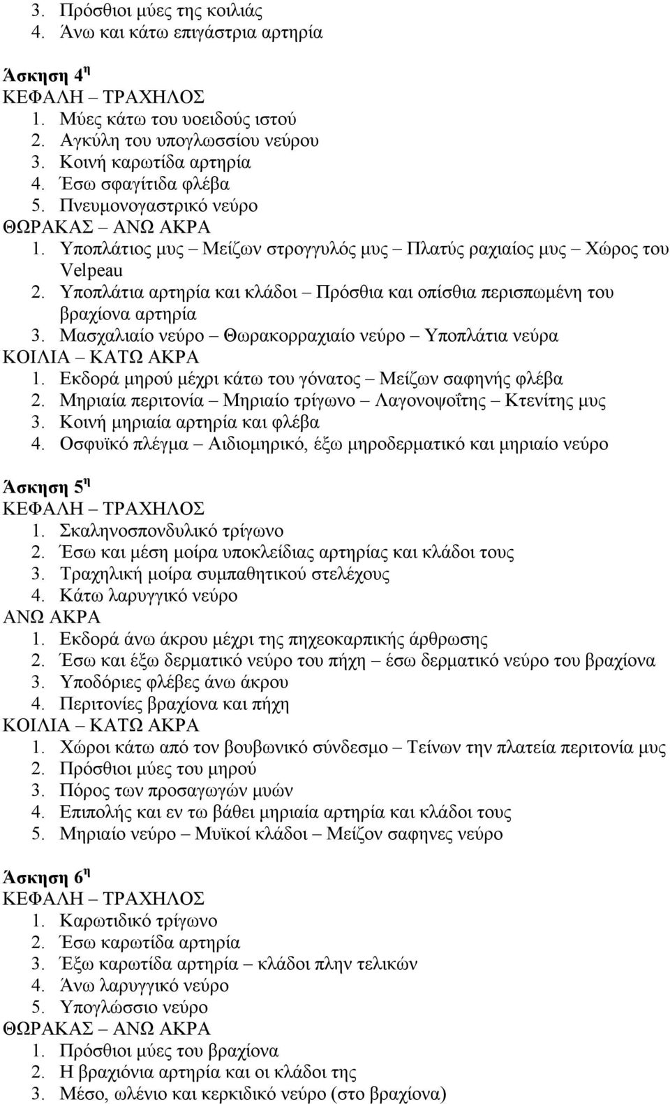 Μασχαλιαίο νεύρο Θωρακορραχιαίο νεύρο Υποπλάτια νεύρα ΚΟΙΛΙΑ 1. Εκδορά µηρού µέχρι κάτω του γόνατος Μείζων σαφηνής φλέβα 2. Μηριαία περιτονία Μηριαίο τρίγωνο Λαγονοψοΐτης Κτενίτης µυς 3.