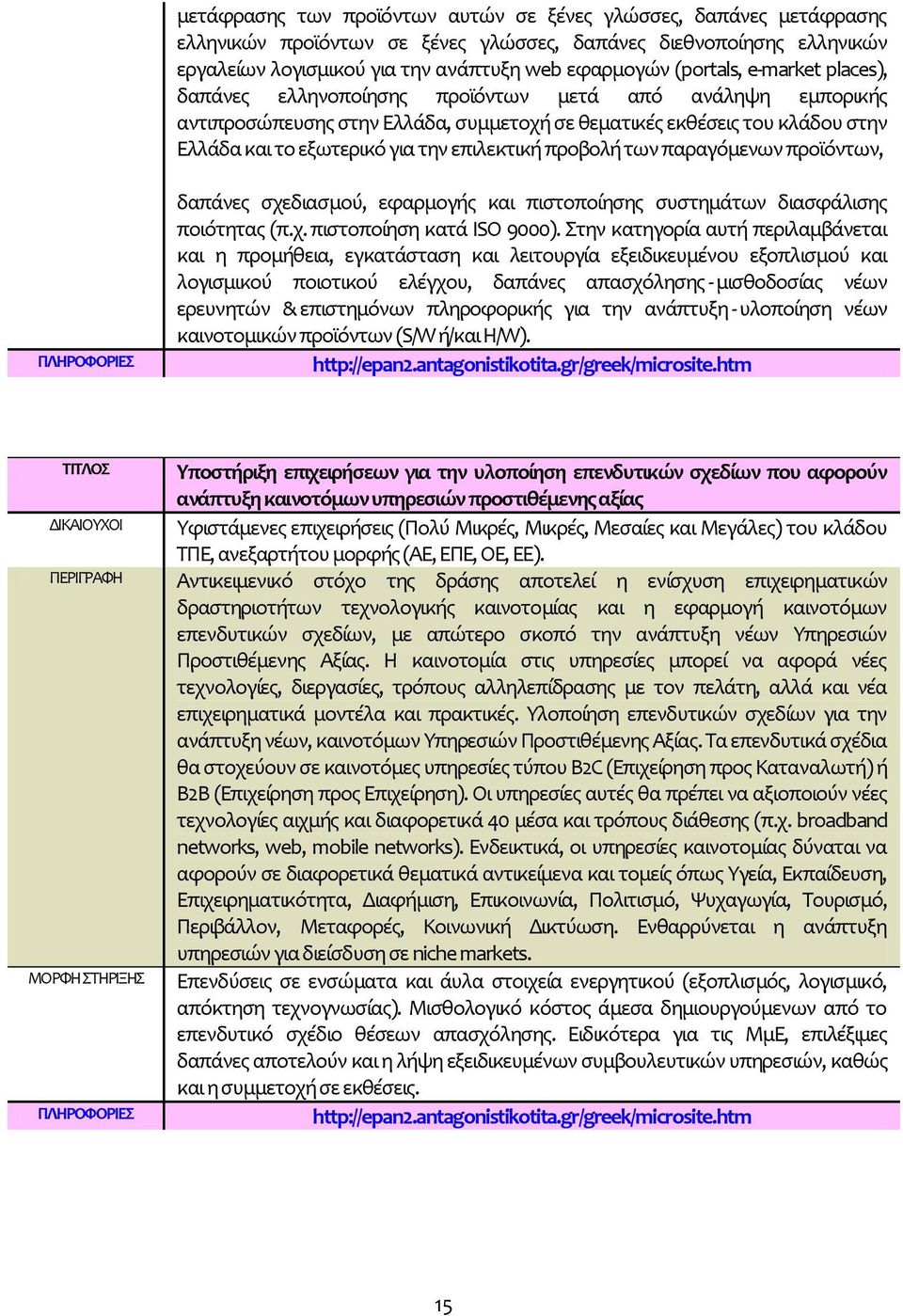 προβολό των παραγόμενων προώόντων, δαπϊνεσ ςχεδιαςμού, εφαρμογόσ και πιςτοπούηςησ ςυςτημϊτων διαςφϊλιςησ ποιότητασ (π.χ. πιςτοπούηςη κατϊ ISO 9000).