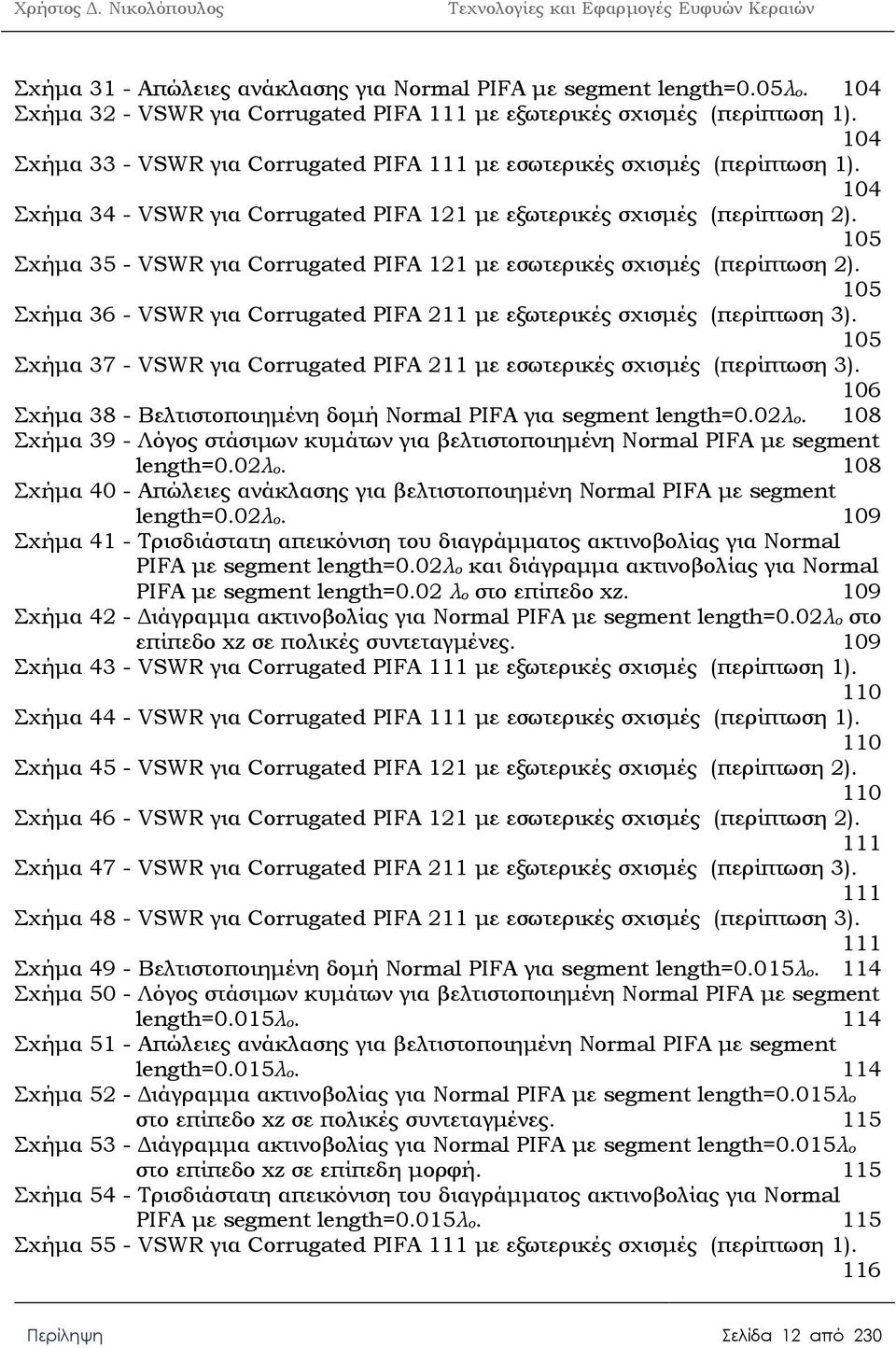 105 Σχήμα 35 - VSWR για Corrugated PIFA 121 με εσωτερικές σχισμές (περίπτωση 2). 105 Σχήμα 36 - VSWR για Corrugated PIFA 211 με εξωτερικές σχισμές (περίπτωση 3).