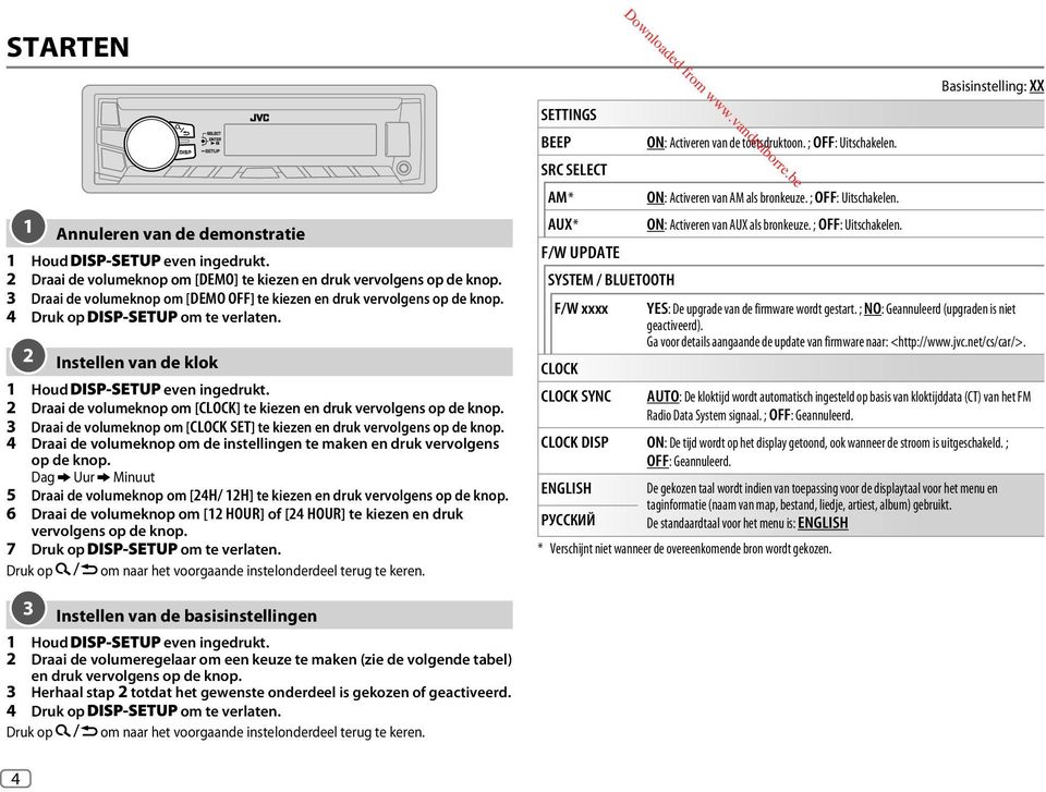 2 Draai de volumeknop om [CLOCK] te kiezen en druk vervolgens op de knop. 3 Draai de volumeknop om [CLOCK SET] te kiezen en druk vervolgens op de knop.