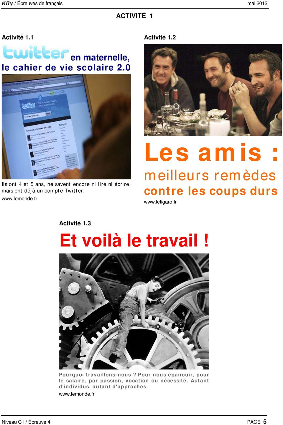 fr Les amis : meilleurs remèdes contre les coups durs www.lefigaro.fr Activité 1.3 Et voilà le travail!