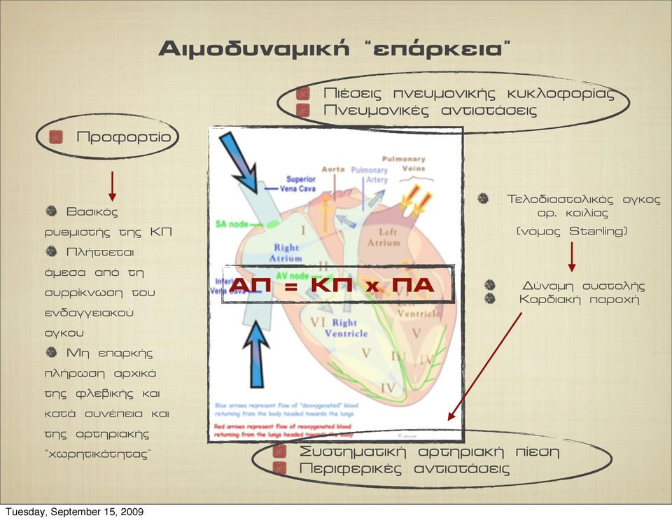 της φλεβικής και κατά συνέπεια και της αρτηριακής χωρητικότητας AΠ = ΚΠ x ΠΑ Συστηµατική αρτηριακή