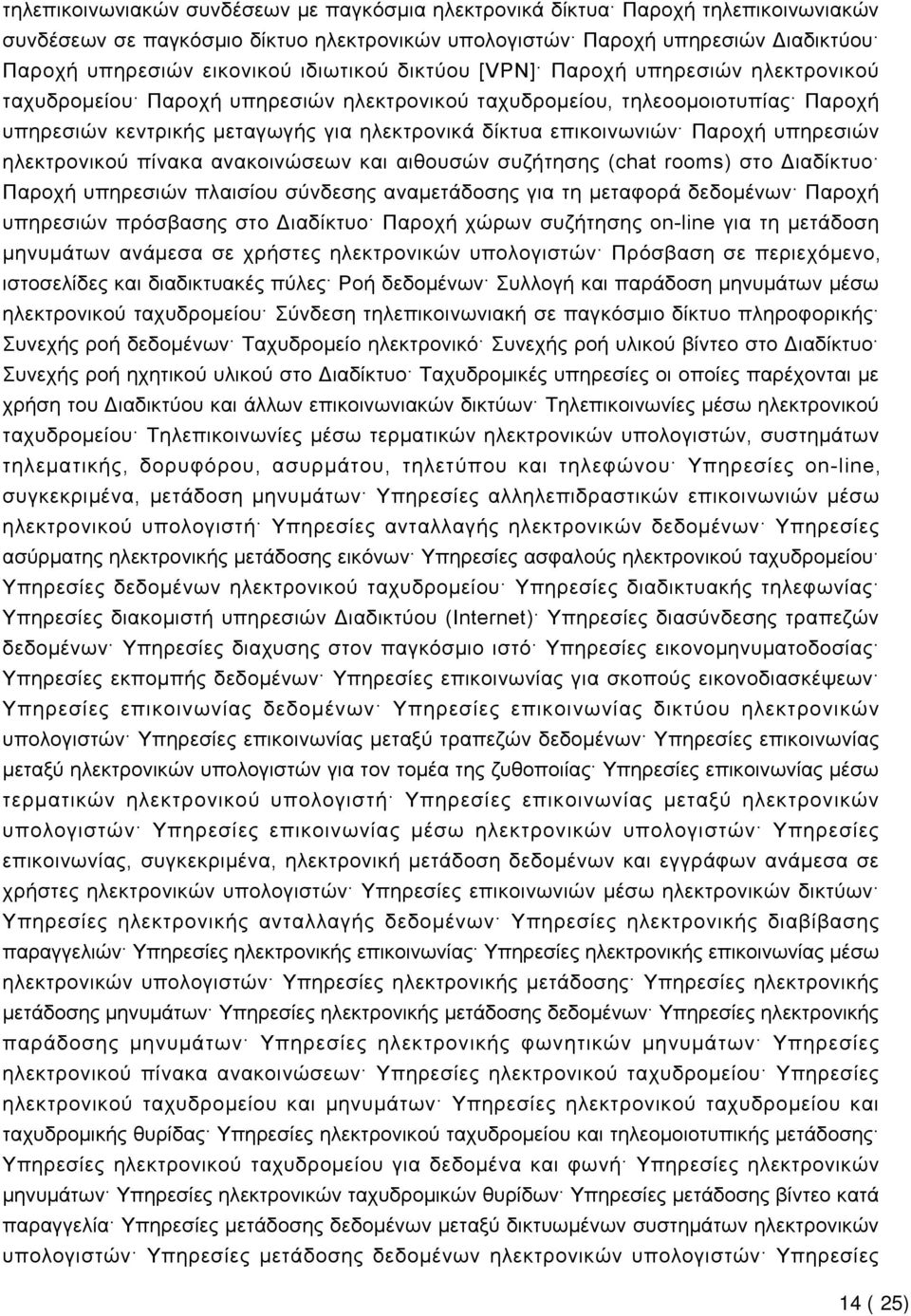 επικοινωνιών Παροχή υπηρεσιών ηλεκτρονικού πίνακα ανακοινώσεων και αιθουσών συζήτησης (chat rooms) στο Διαδίκτυο Παροχή υπηρεσιών πλαισίου σύνδεσης αναμετάδοσης για τη μεταφορά δεδομένων Παροχή