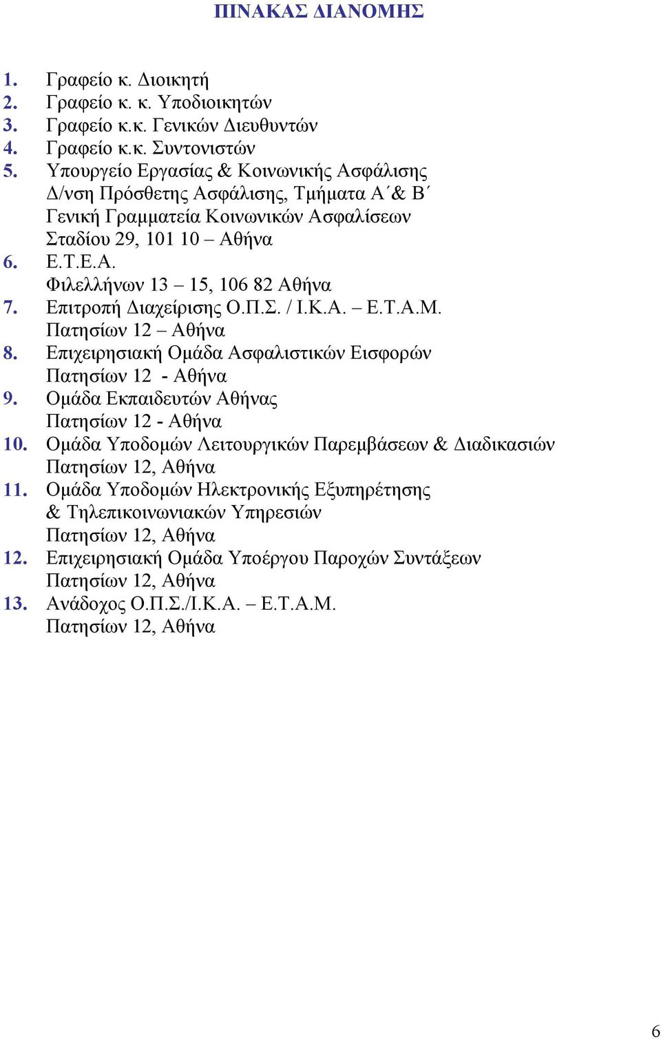 Επιτροπή Διαχείρισης Ο.Π.Σ. / Ι.Κ.Α. Ε.Τ.Α.Μ. Πατησίων 12 Αθήνα 8. Επιχειρησιακή Ομάδα Ασφαλιστικών Εισφορών Πατησίων 12 - Αθήνα 9.