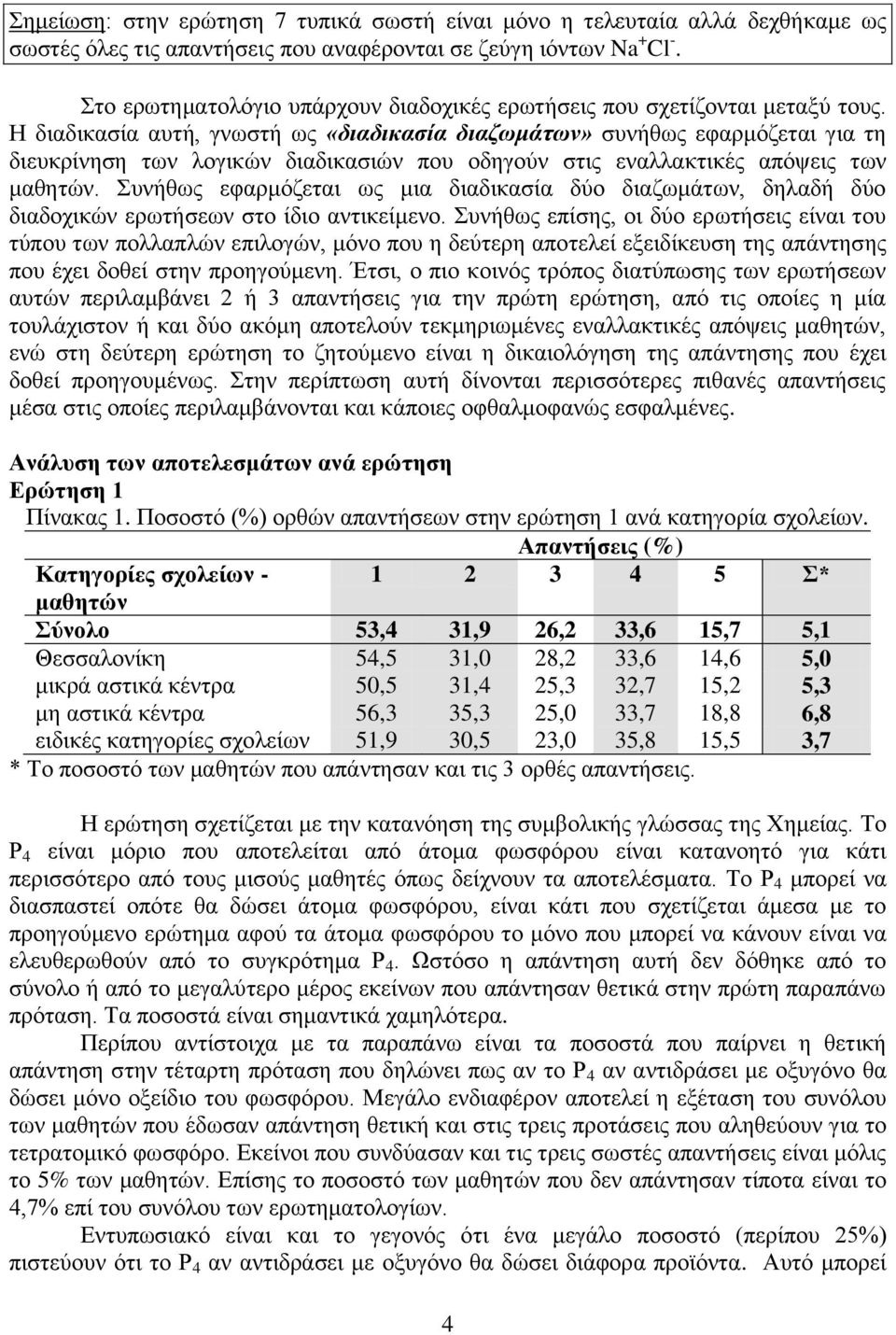 Η διαδικασία αυτή, γνωστή ως «διαδικασία διαζωμάτων» συνήθως εφαρμόζεται για τη διευκρίνηση των λογικών διαδικασιών που οδηγούν στις εναλλακτικές απόψεις των μαθητών.