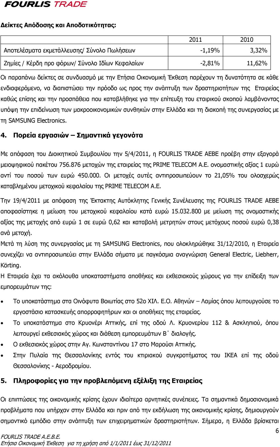 καταβλήθηκε για την επίτευξη του εταιρικού σκοπού λαμβάνοντας υπόψη την επιδείνωση των μακροοικονομικών συνθηκών στην Ελλάδα και τη διακοπή της συνεργασίας με τη SAMSUNG Electronics. 4.