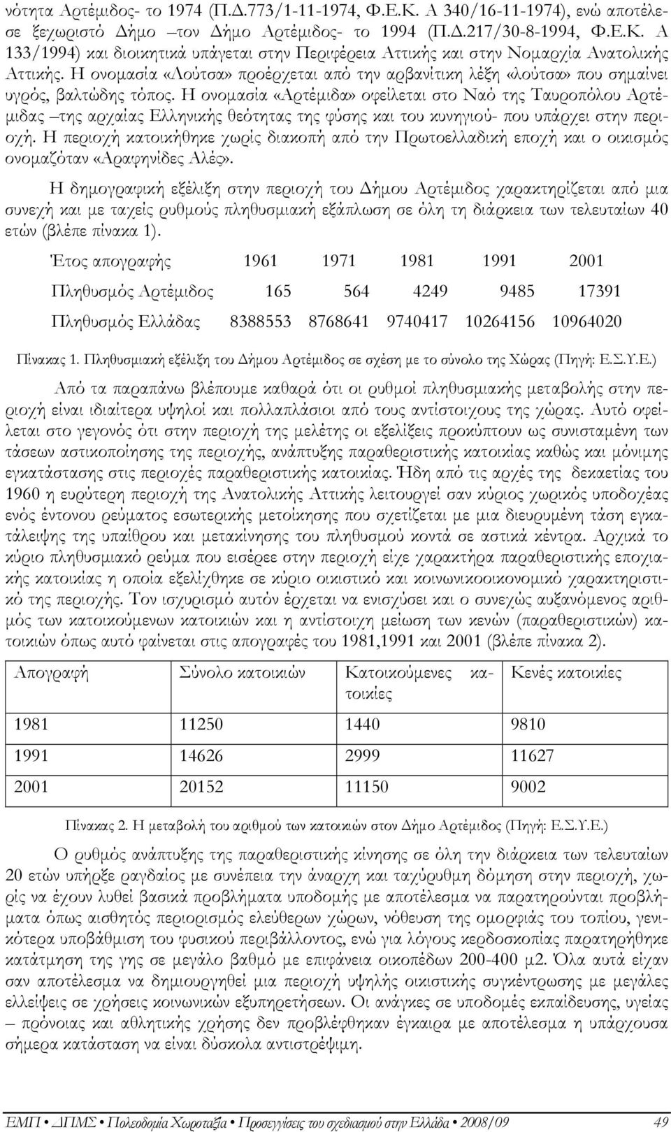 Η ονοµασία «Αρτέµιδα» οφείλεται στο Ναό της Ταυροπόλου Αρτέ- µιδας της αρχαίας Ελληνικής θεότητας της φύσης και του κυνηγιού- που υπάρχει στην περιοχή.