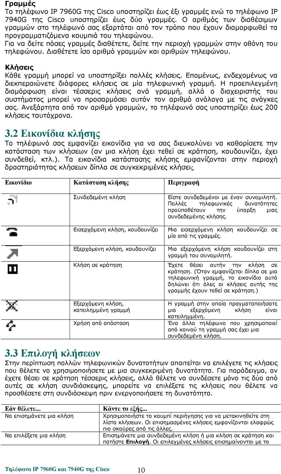 Για να δείτε πόσες γραμμές διαθέτετε, δείτε την περιοχή γραμμών στην οθόνη του τηλεφώνου. Διαθέτετε ίσο αριθμό γραμμών και αριθμών τηλεφώνου. Κλήσεις Κάθε γραμμή μπορεί να υποστηρίξει πολλές κλήσεις.