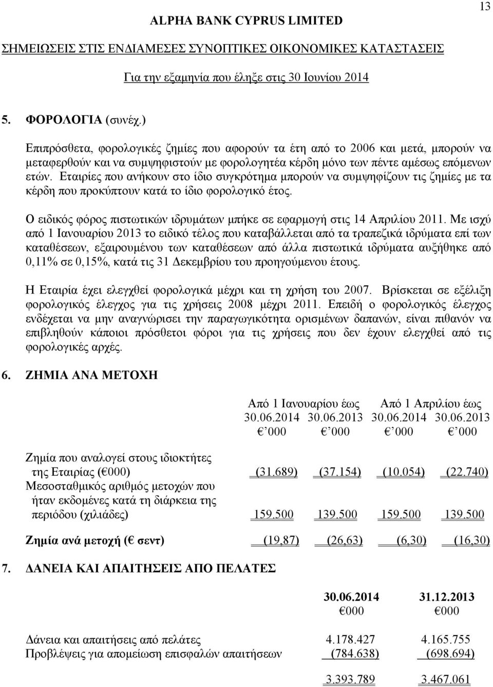 Ο ειδικός φόρος πιστωτικών ιδρυμάτων μπήκε σε εφαρμογή στις 14 Απριλίου 2011.