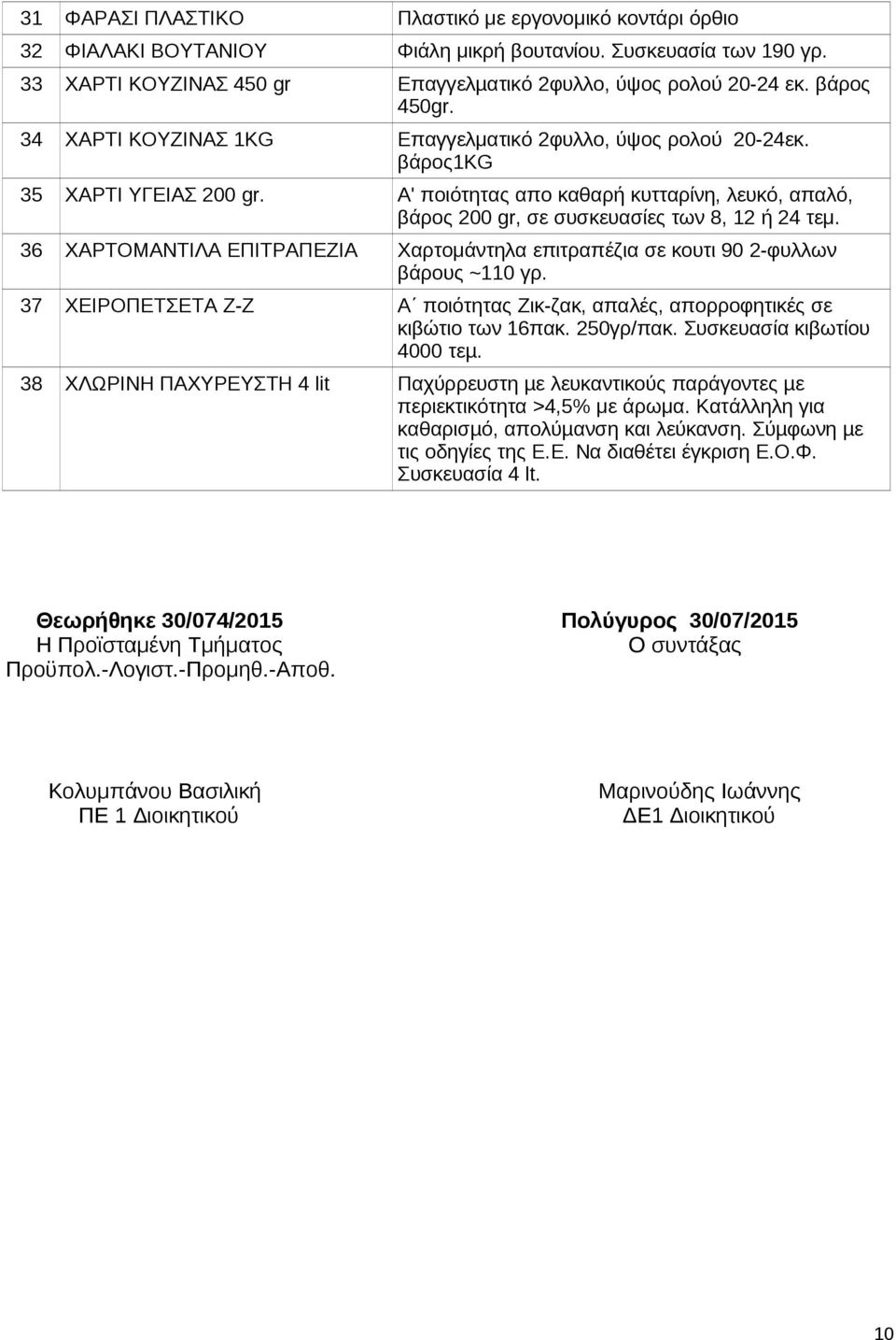 Α' ποιότητας απο καθαρή κυτταρίνη, λευκό, απαλό, βάρος 200 gr, σε συσκευασίες των 8, 12 ή 24 τεμ. 36 ΧΑΡΤΟΜΑΝΤΙΛΑ ΕΠΙΤΡΑΠΕΖΙΑ Χαρτομάντηλα επιτραπέζια σε κουτι 90 2-φυλλων βάρους ~110 γρ.