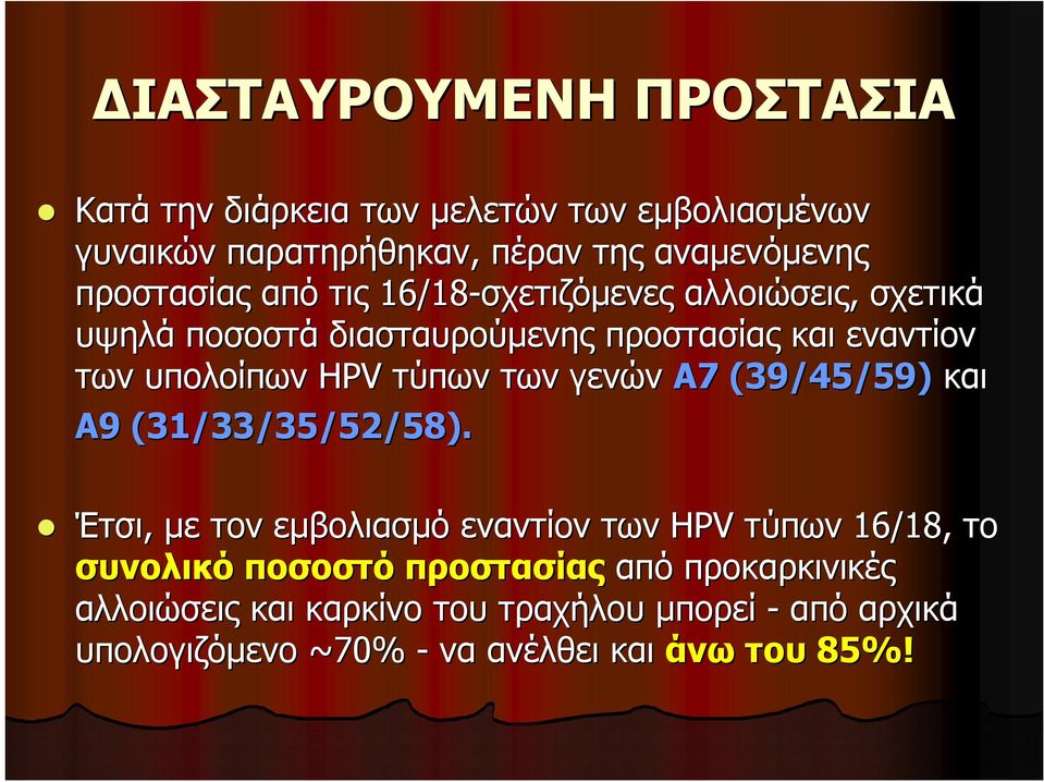 HPV τύπων των γενών Α7 7 (39/45/59) και Α9 9 (31/33/35/52/58).