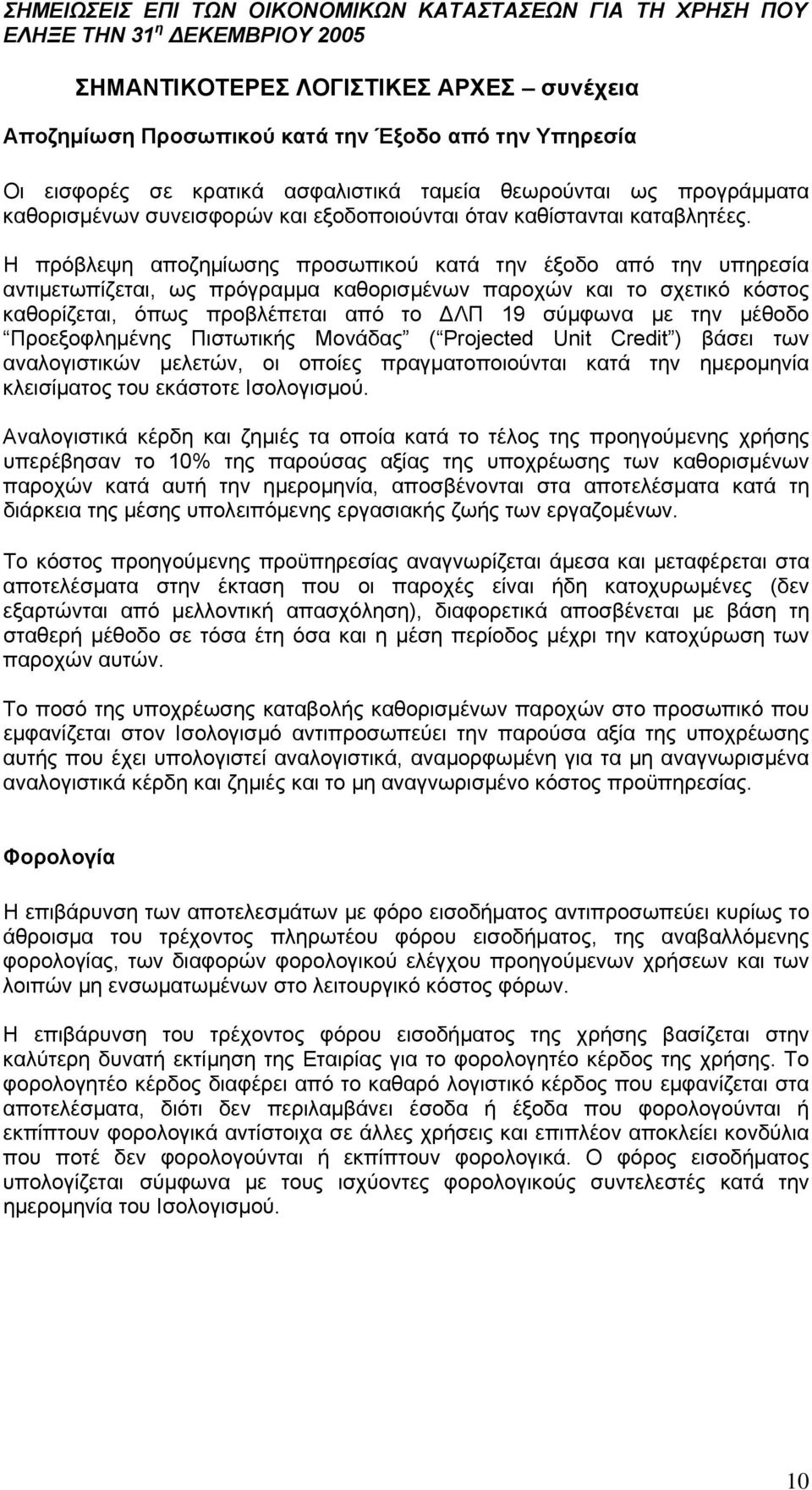 Η πρόβλεψη αποζημίωσης προσωπικού κατά την έξοδο από την υπηρεσία αντιμετωπίζεται, ως πρόγραμμα καθορισμένων παροχών και το σχετικό κόστος καθορίζεται, όπως προβλέπεται από το ΔΛΠ 19 σύμφωνα με την