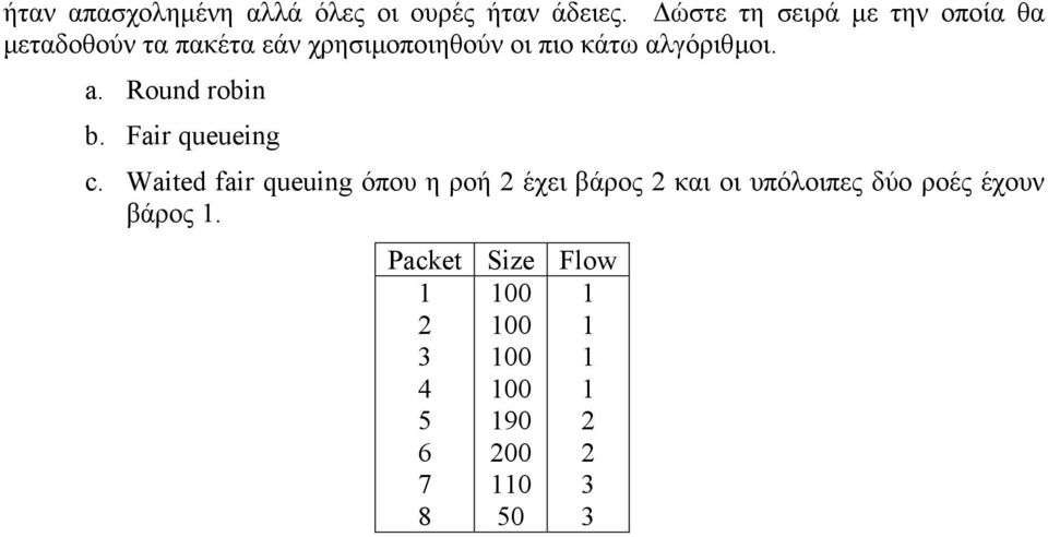 κάτω αλγόριθµοι. a. Round robin b. Fair queueing c.