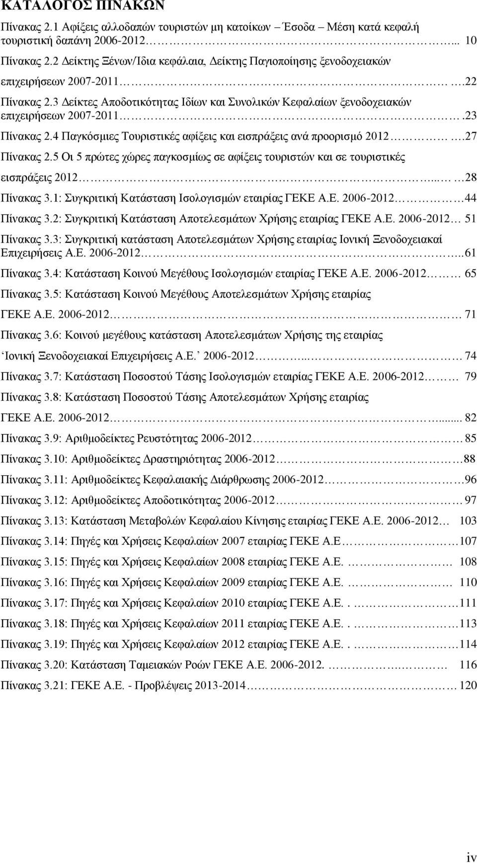 23 Πίνακας 2.4 Παγκόσμιες Τουριστικές αφίξεις και εισπράξεις ανά προορισμό 2012.27 Πίνακας 2.5 Οι 5 πρώτες χώρες παγκοσμίως σε αφίξεις τουριστών και σε τουριστικές εισπράξεις 2012... 28 Πίνακας 3.