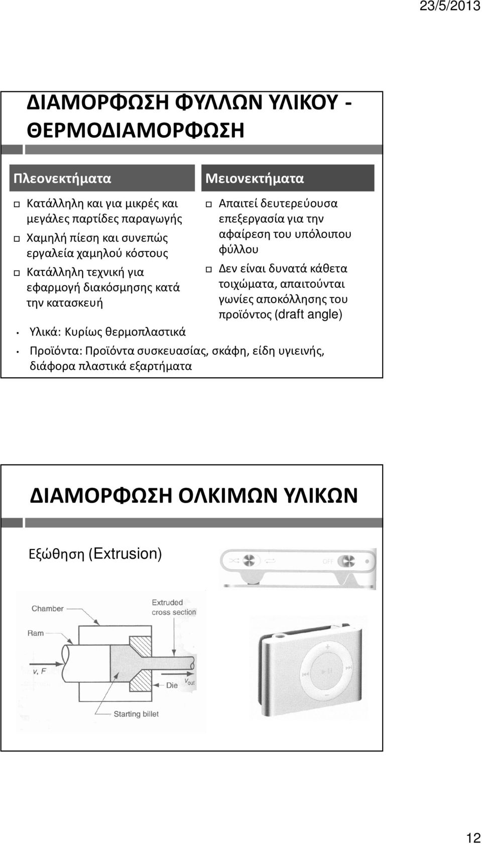 επεξεργασία για την αφαίρεση του υπόλοιπου φύλλου Δεν είναι δυνατά κάθετα τοιχώματα, απαιτούνται γωνίες αποκόλλησης του προϊόντος