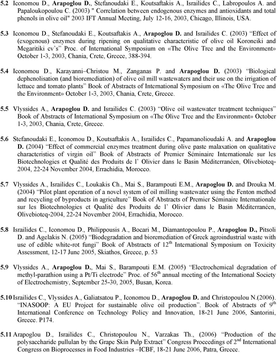 , Koutsaftakis A., Arapoglou D. and Israilides C. (2003) Effect of (exogenous) enzymes during ripening on qualitative characteristic of olive oil Koroneiki and Megaritiki cv s Proc.