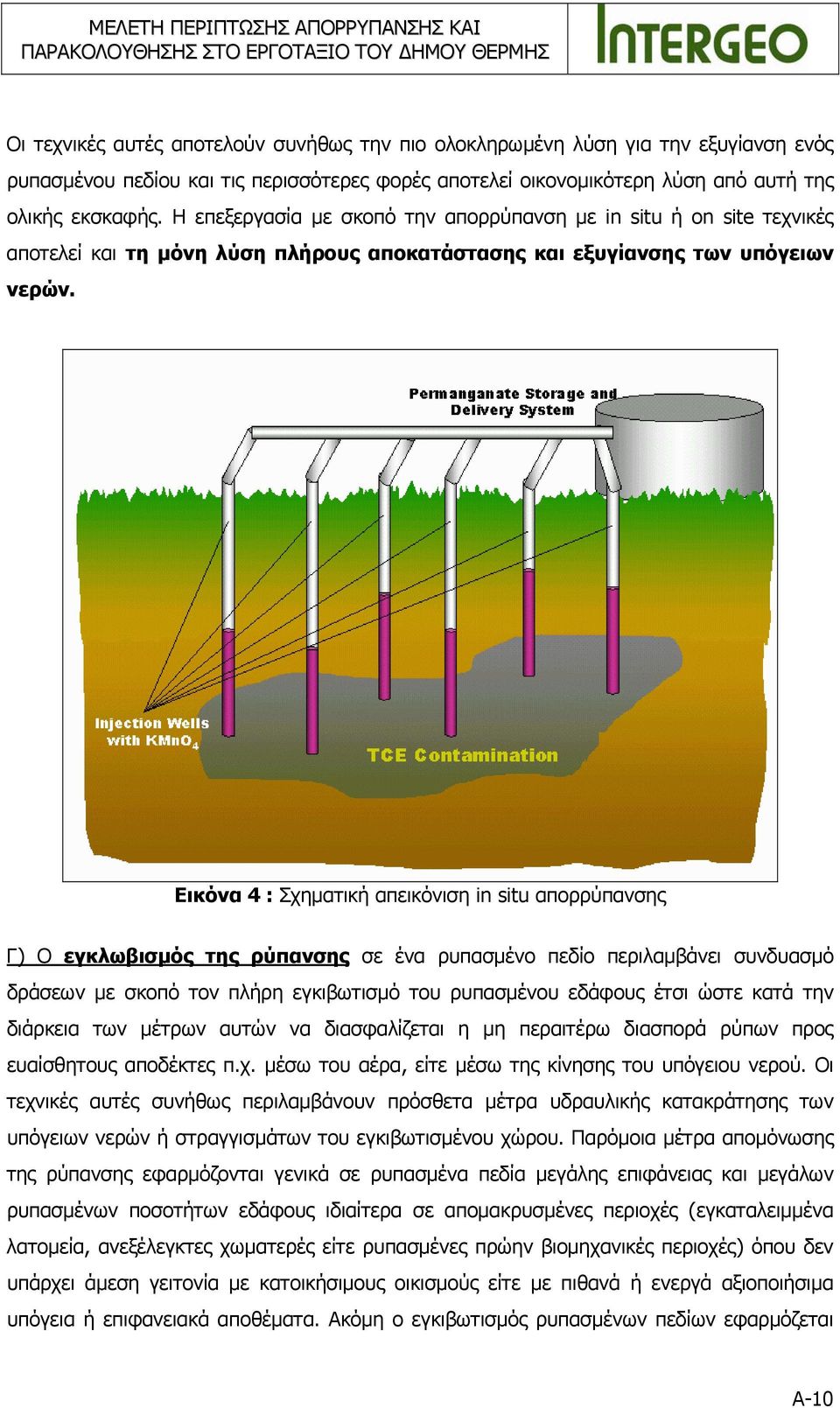 Εικόνα 4 : Σχηματική απεικόνιση in situ απορρύπανσης Γ) Ο εγκλωβισμός της ρύπανσης σε ένα ρυπασμένο πεδίο περιλαμβάνει συνδυασμό δράσεων με σκοπό τον πλήρη εγκιβωτισμό του ρυπασμένου εδάφους έτσι
